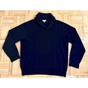 Peter Millar Cashmere Yak Wool Cable Knit Shawl Sweater Golf Casual Mens XL Blue